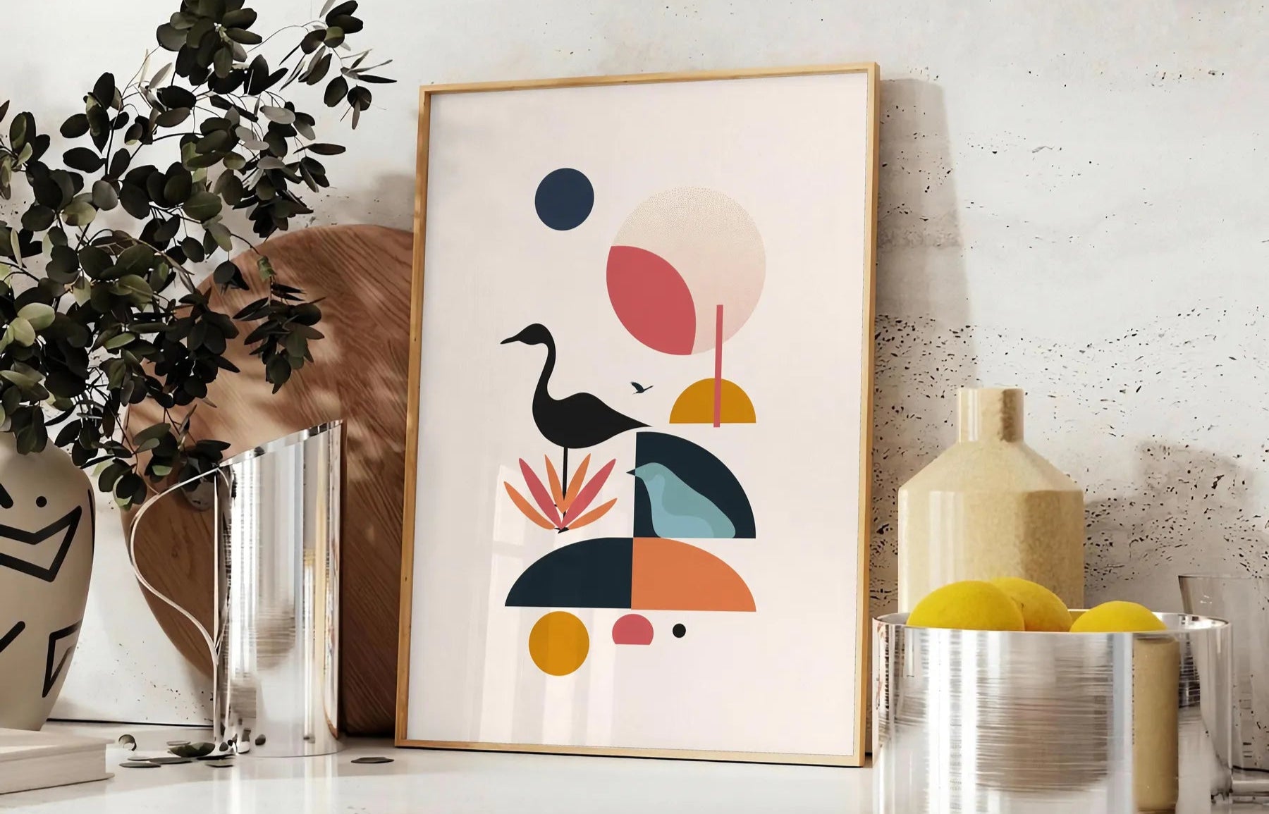 space captivating geometric minimal art poster black orange hues wall thoughtful gift stylish print available popular dimensions A4 cm A0 room bold modern design